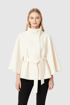 Kellyn Women's Wool Coat – Chic Mandarin Collar with Detachable Belt & Easy-Going Fit