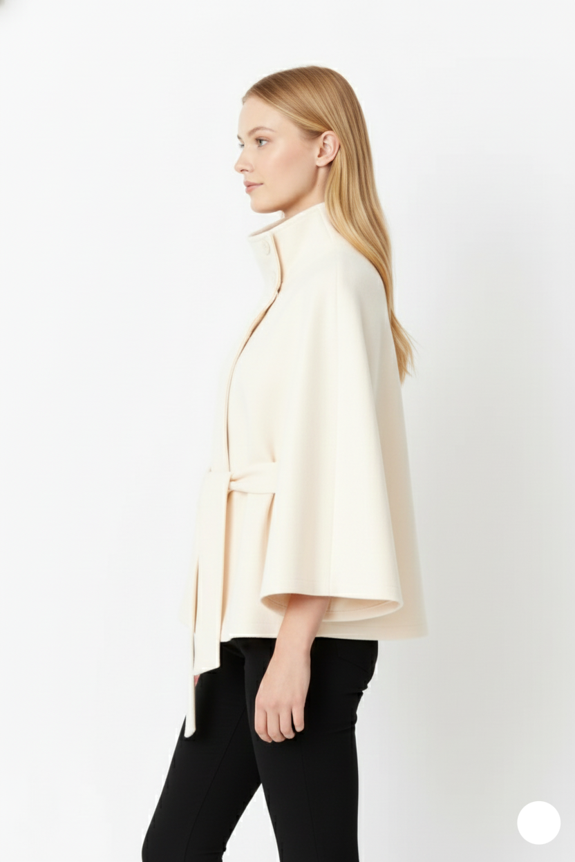 Kellyn Women's Wool Coat – Chic Mandarin Collar with Detachable Belt & Easy-Going Fit
