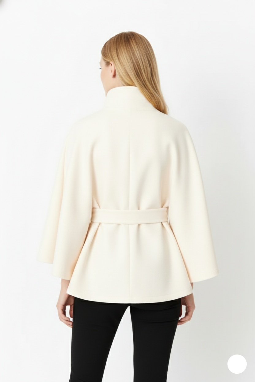 Kellyn Women's Wool Coat – Chic Mandarin Collar with Detachable Belt & Easy-Going Fit