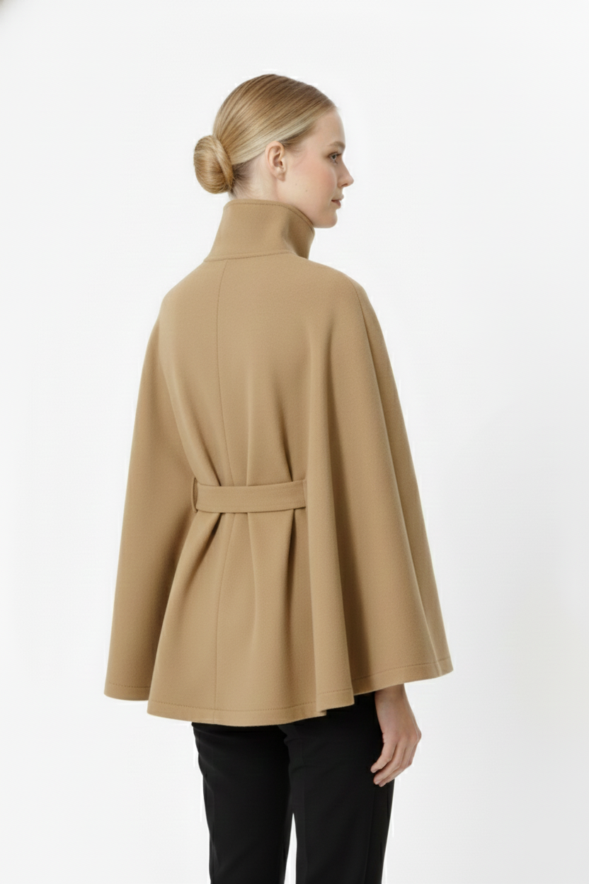 Kellyn Women's Wool Coat – Chic Mandarin Collar with Detachable Belt & Easy-Going Fit