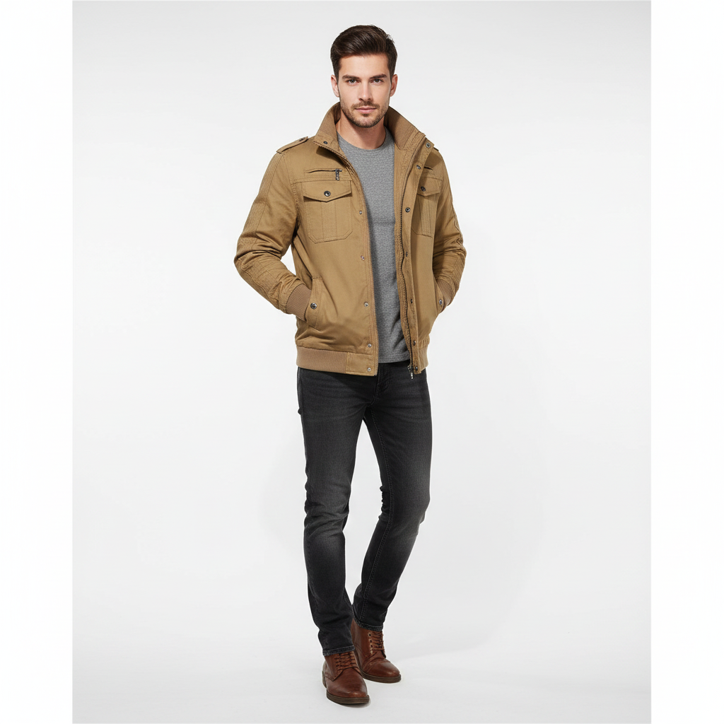 Xerxine Bomber Jacket for Men – Cozy Pilot-Style Jacket with Fleece Lining & Mandarin Collar