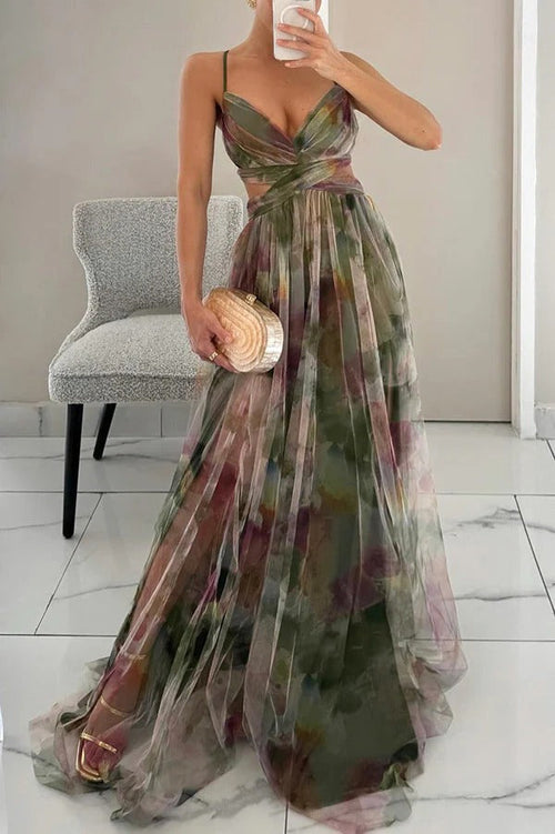 Branwen Women's Long Dress – Floral Summer Dress with Adjustable Closure & Flowing Silhouette