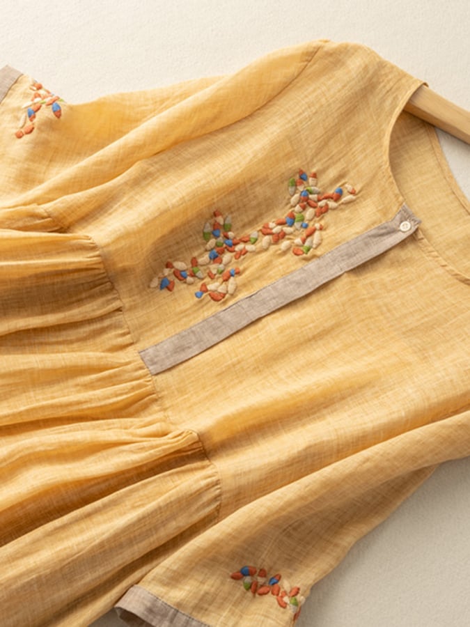 Tavish Women's Dress – Embroidered Cotton-Linen Dress with Ethnic-Inspired Design and Easy Fit