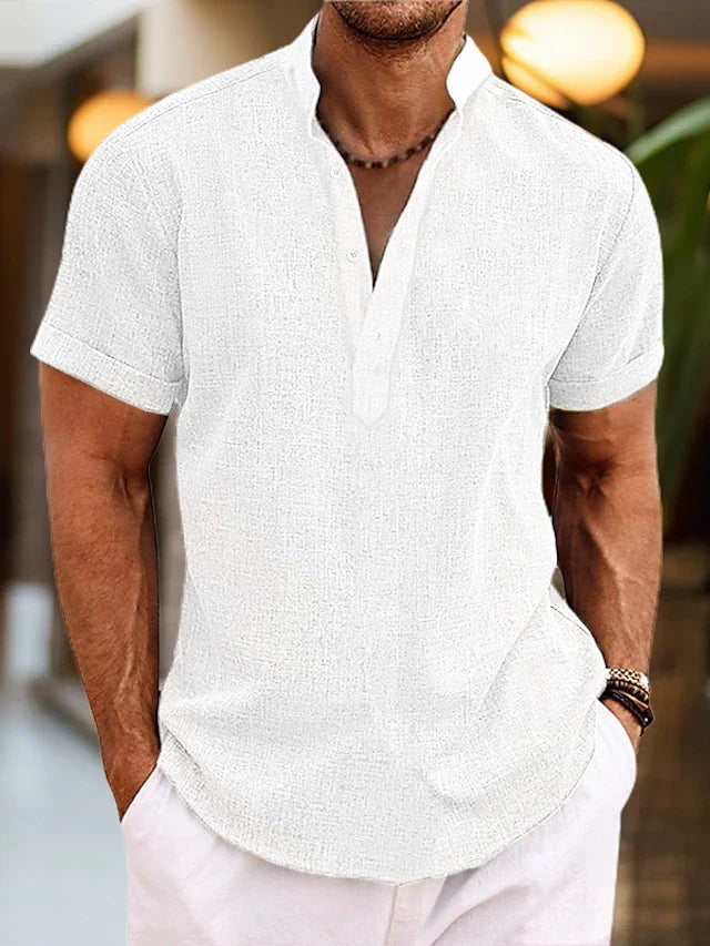 Gwendolyn Men's Linen Shirt – Breathable Summer Shirt with Henley Collar & Short-Sleeve Design