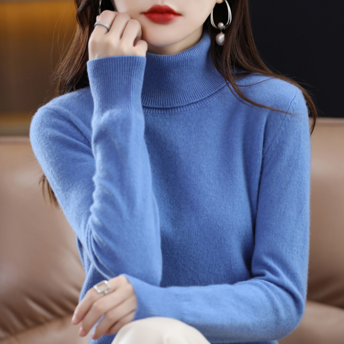 Delphinia Cashmere Turtleneck Sweater for Women – Premium Plush Knit for Warmth and Light Comfort