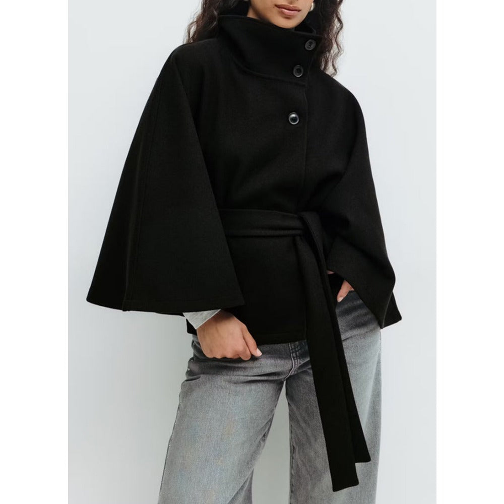 Saoirse Women's Cape Coat – High Collar & Adjustable Belt for Sophisticated Winter Warmth