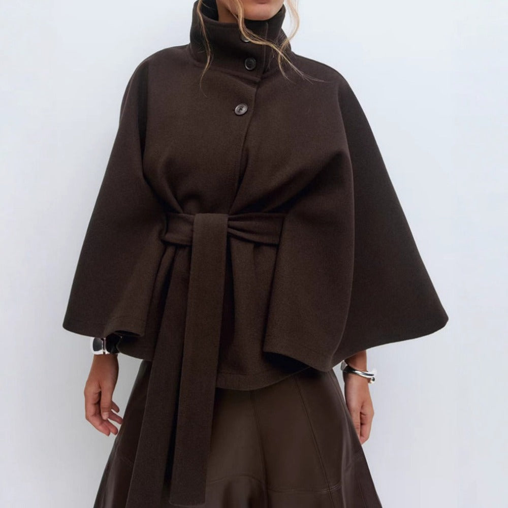 Saoirse Women's Cape Coat – High Collar & Adjustable Belt for Sophisticated Winter Warmth
