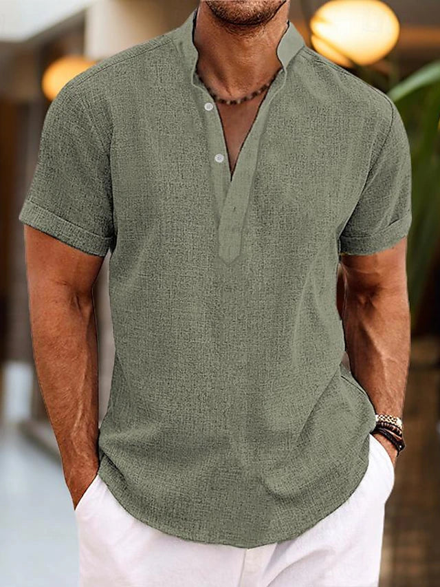 Gwendolyn Men's Linen Shirt – Breathable Summer Shirt with Henley Collar & Short-Sleeve Design