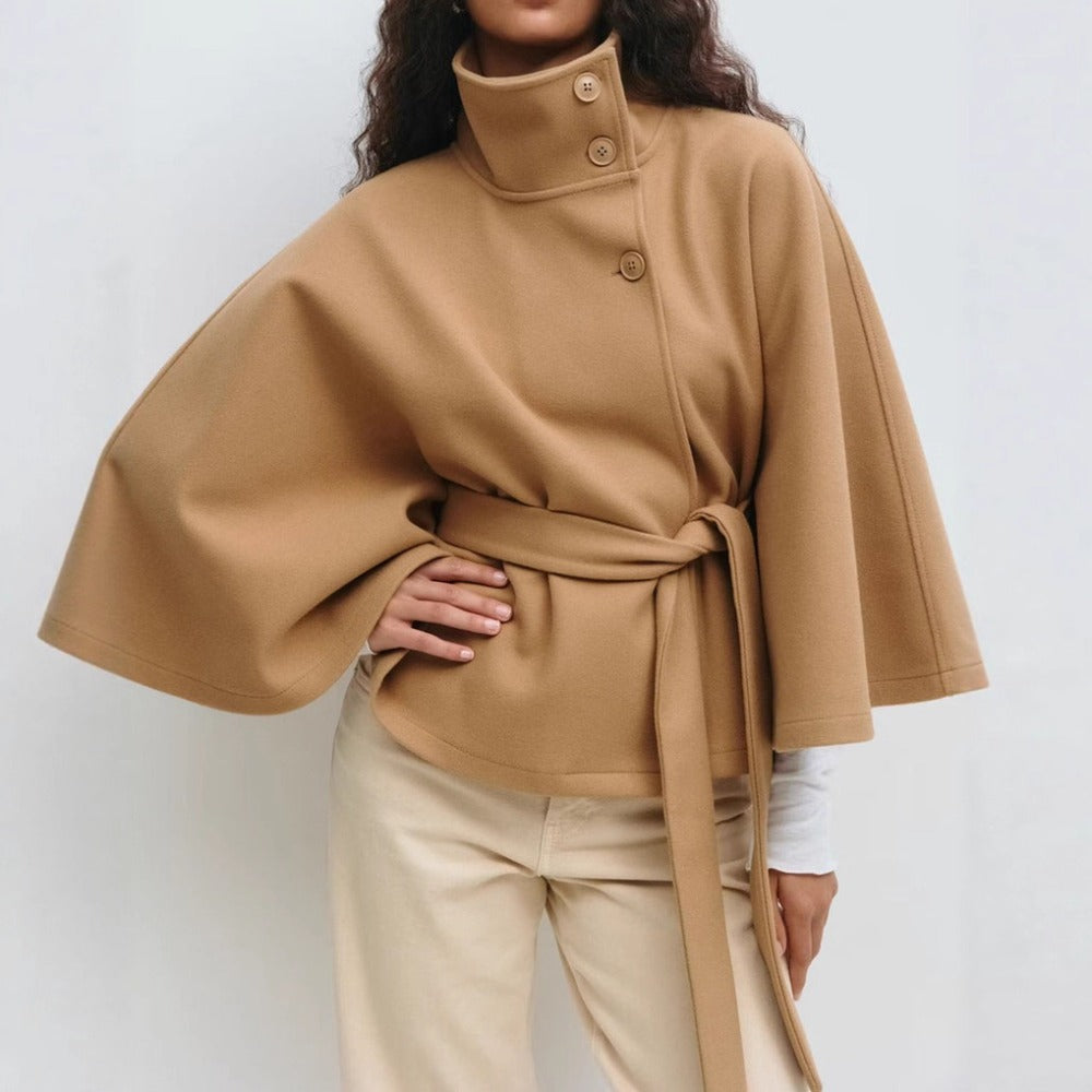 Saoirse Women's Cape Coat – High Collar & Adjustable Belt for Sophisticated Winter Warmth