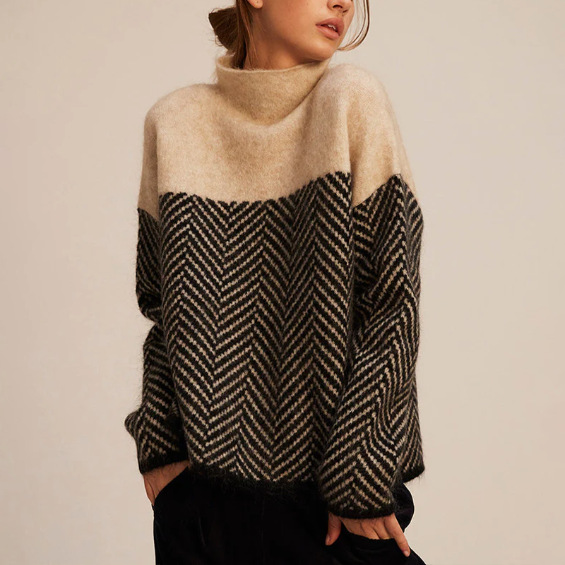 Quinlan Women's Turtleneck Sweater – Cozy Cashmere Knit with a Easy Fit and On-Trend Chevron Pattern
