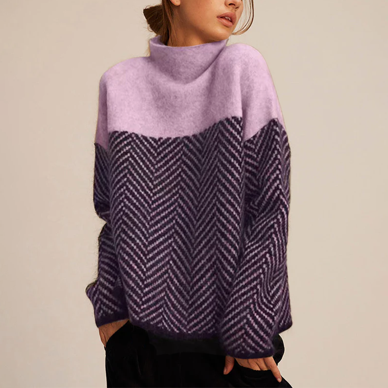 Quinlan Women's Turtleneck Sweater – Cozy Cashmere Knit with a Easy Fit and On-Trend Chevron Pattern