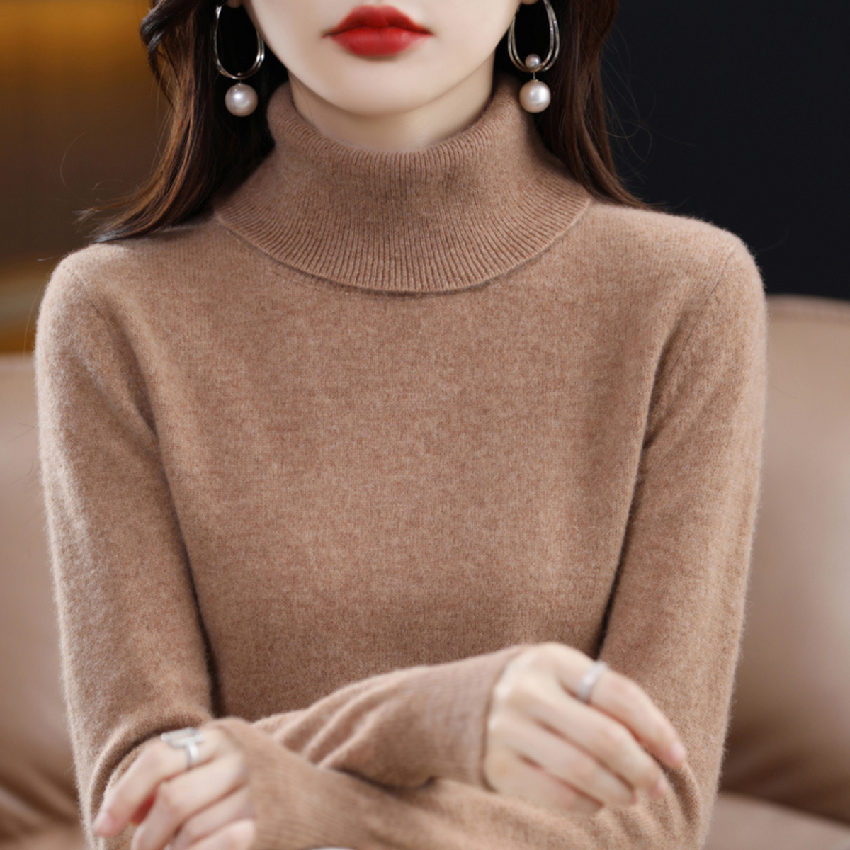 Delphinia Cashmere Turtleneck Sweater for Women – Premium Plush Knit for Warmth and Light Comfort