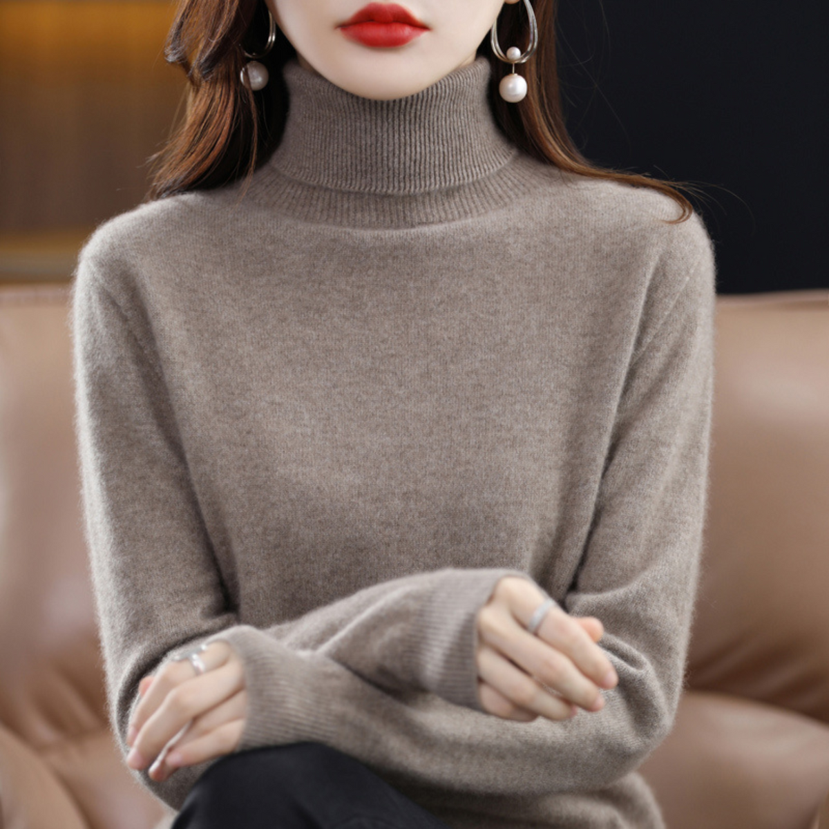 Delphinia Cashmere Turtleneck Sweater for Women – Premium Plush Knit for Warmth and Light Comfort
