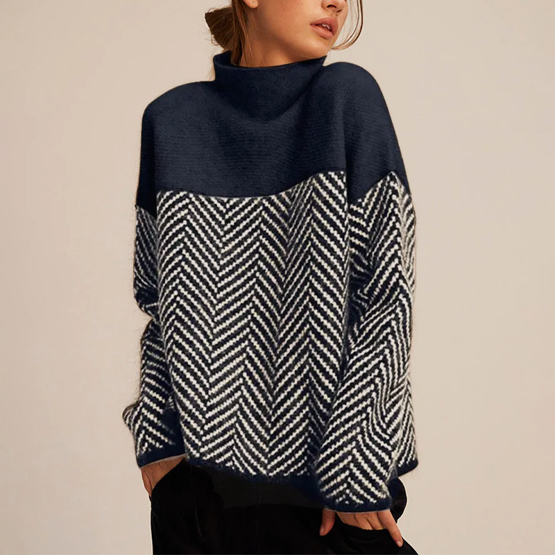 Quinlan Women's Turtleneck Sweater – Cozy Cashmere Knit with a Easy Fit and On-Trend Chevron Pattern