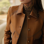 Elphine Women's Leather Jacket – Sophisticated, Plush & Sophisticated with Distinctive Collar and Handy Pockets