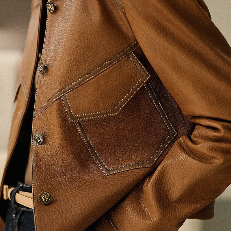 Elphine Women's Leather Jacket – Sophisticated, Plush & Sophisticated with Distinctive Collar and Handy Pockets