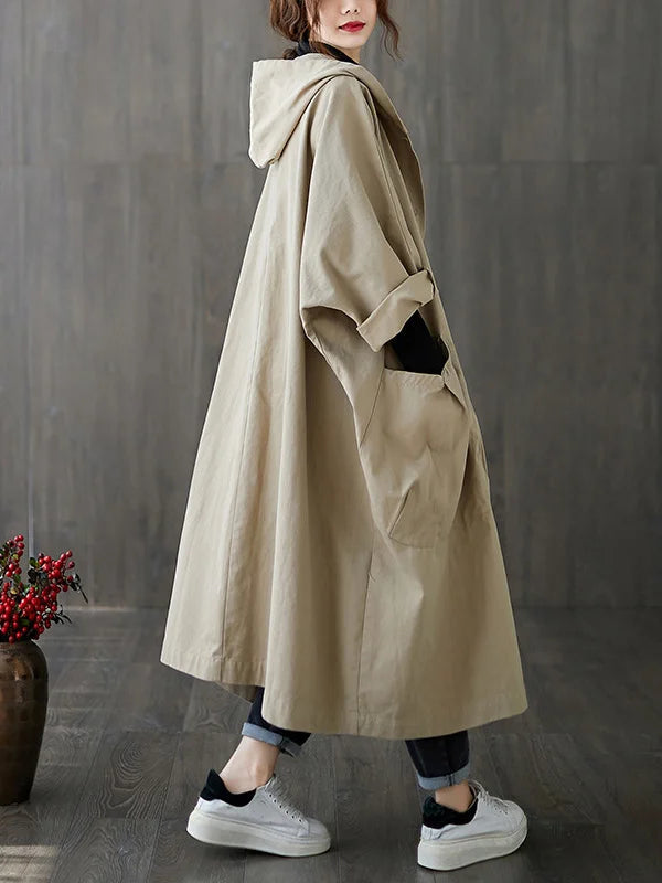 Kaspar Women's Trench Coat – Long With Hood Coat with an Sophisticated Fit for Rainy Days