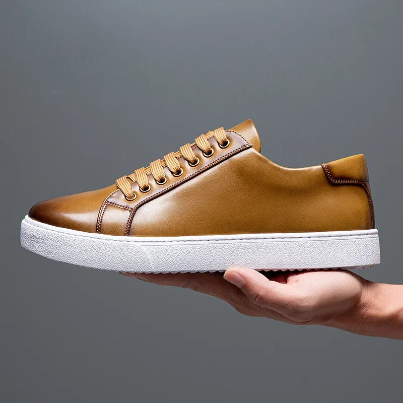 Solveig Men's Leather Sneakers – Sleek Genuine Leather Sneakers with a Cushioned Sole and Timeless Design