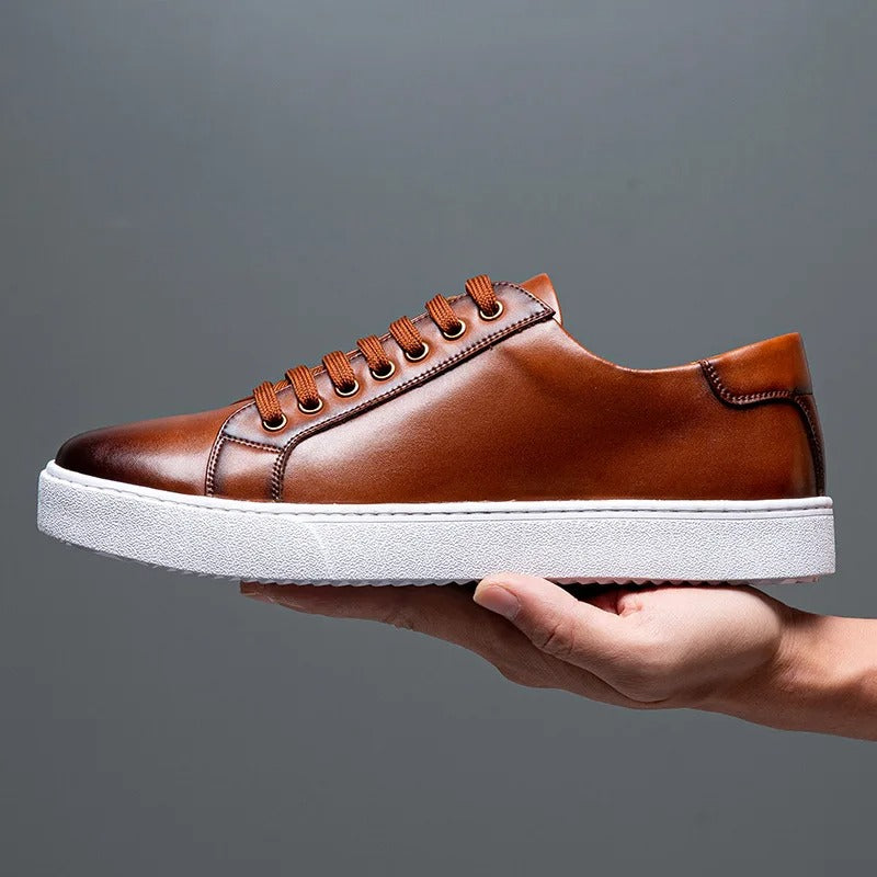 Solveig Men's Leather Sneakers – Sleek Genuine Leather Sneakers with a Cushioned Sole and Timeless Design