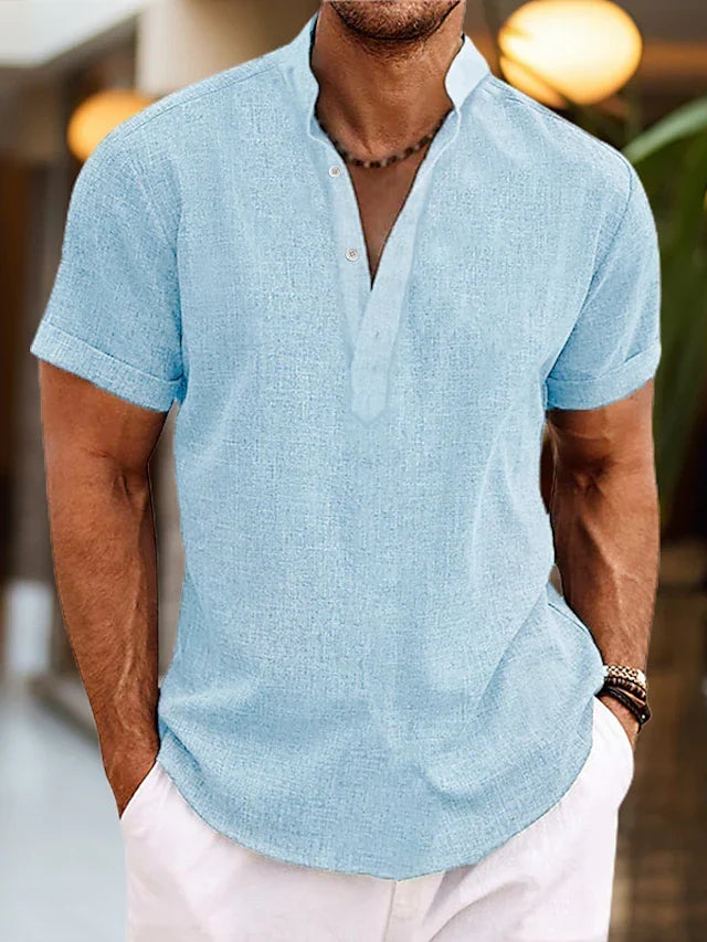 Gwendolyn Men's Linen Shirt – Breathable Summer Shirt with Henley Collar & Short-Sleeve Design