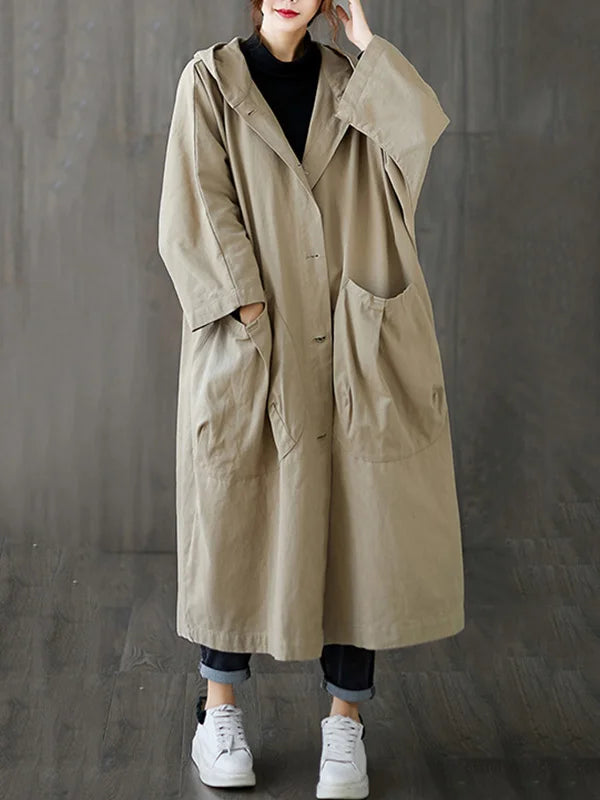 Kaspar Women's Trench Coat – Long With Hood Coat with an Sophisticated Fit for Rainy Days