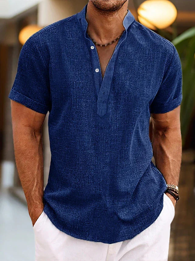 Gwendolyn Men's Linen Shirt – Breathable Summer Shirt with Henley Collar & Short-Sleeve Design