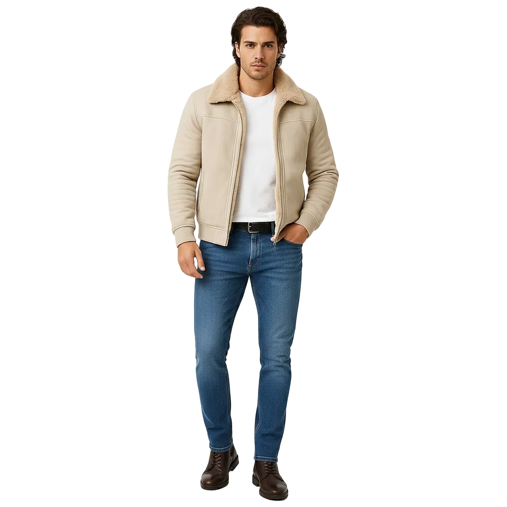 Elphin Men's Fur-Collar Jacket – Sophisticated Zip-Up Coat with a Modern Tailored Fit
