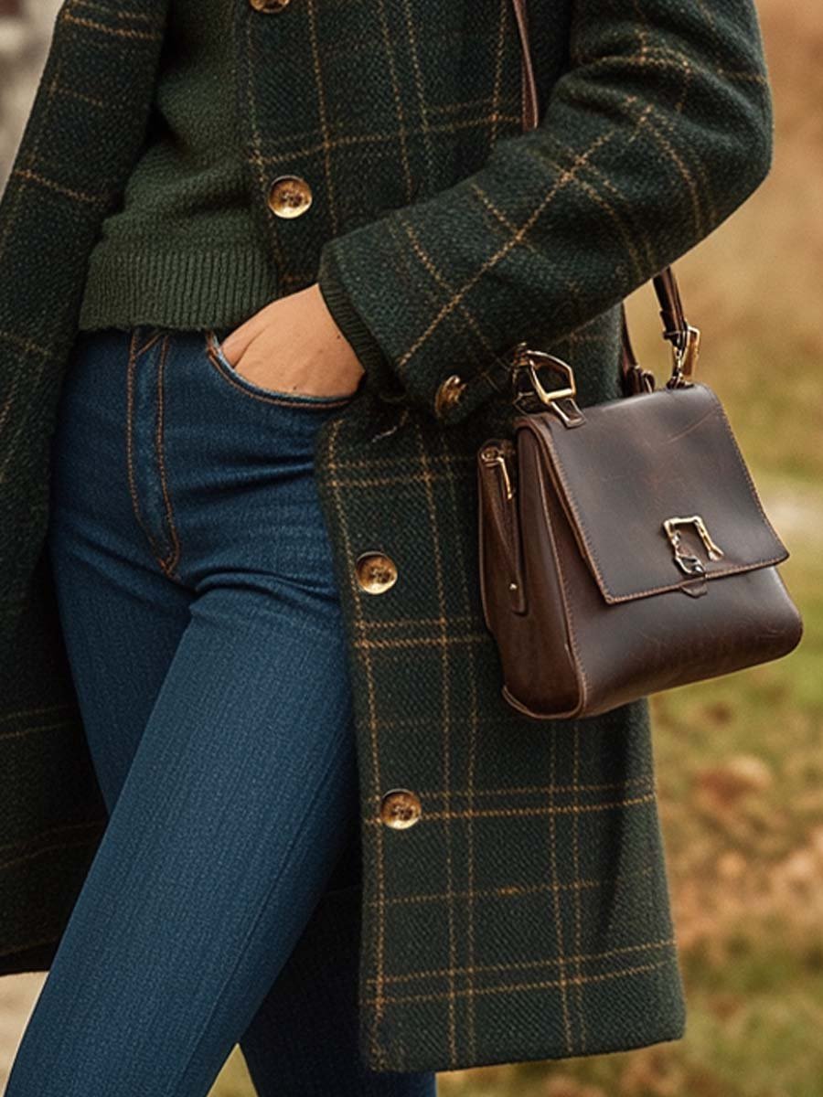 Ursella Women's Wool Coat – Long Sophisticated Plaid Coat with Fitted Cut & Lightweight Warmth