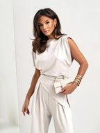 Valko Women's Two-Piece Set – Draped Top and Wide-Leg Pants with an Refined Cut