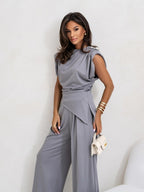 Valko Women's Two-Piece Set – Draped Top and Wide-Leg Pants with an Refined Cut