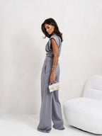 Valko Women's Two-Piece Set – Draped Top and Wide-Leg Pants with an Refined Cut