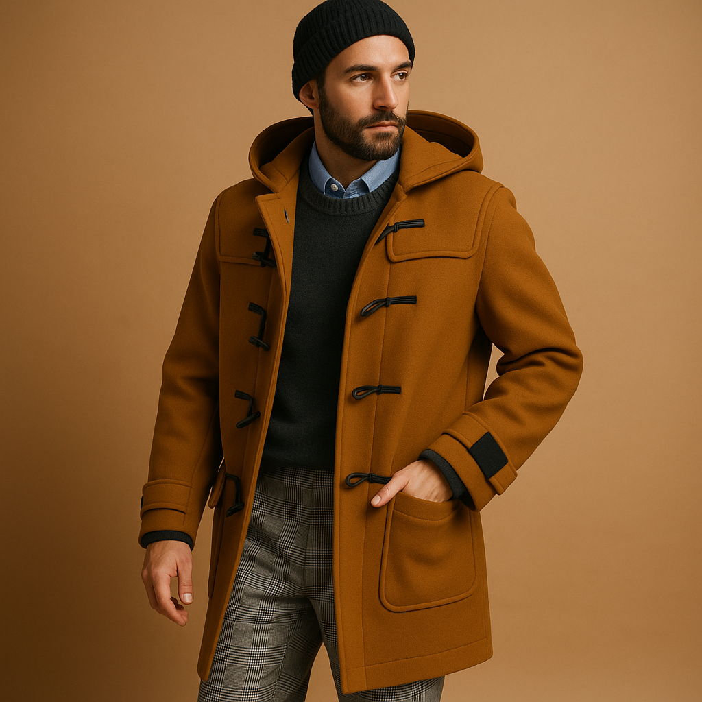 Yolande Men's Long Coat – Sophisticated Extended Cut with Front Closure & Side Slip Pockets