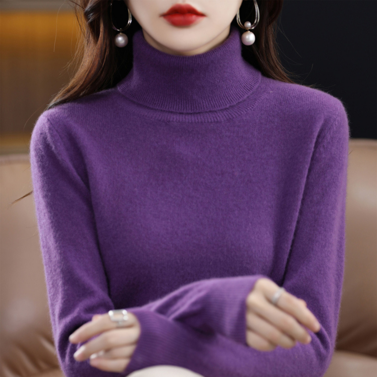 Delphinia Cashmere Turtleneck Sweater for Women – Premium Plush Knit for Warmth and Light Comfort
