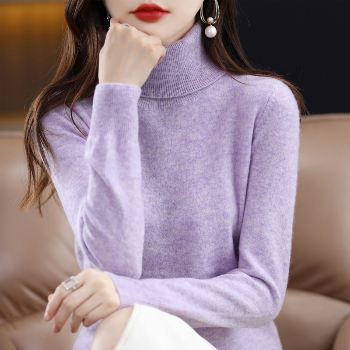 Delphinia Cashmere Turtleneck Sweater for Women – Premium Plush Knit for Warmth and Light Comfort
