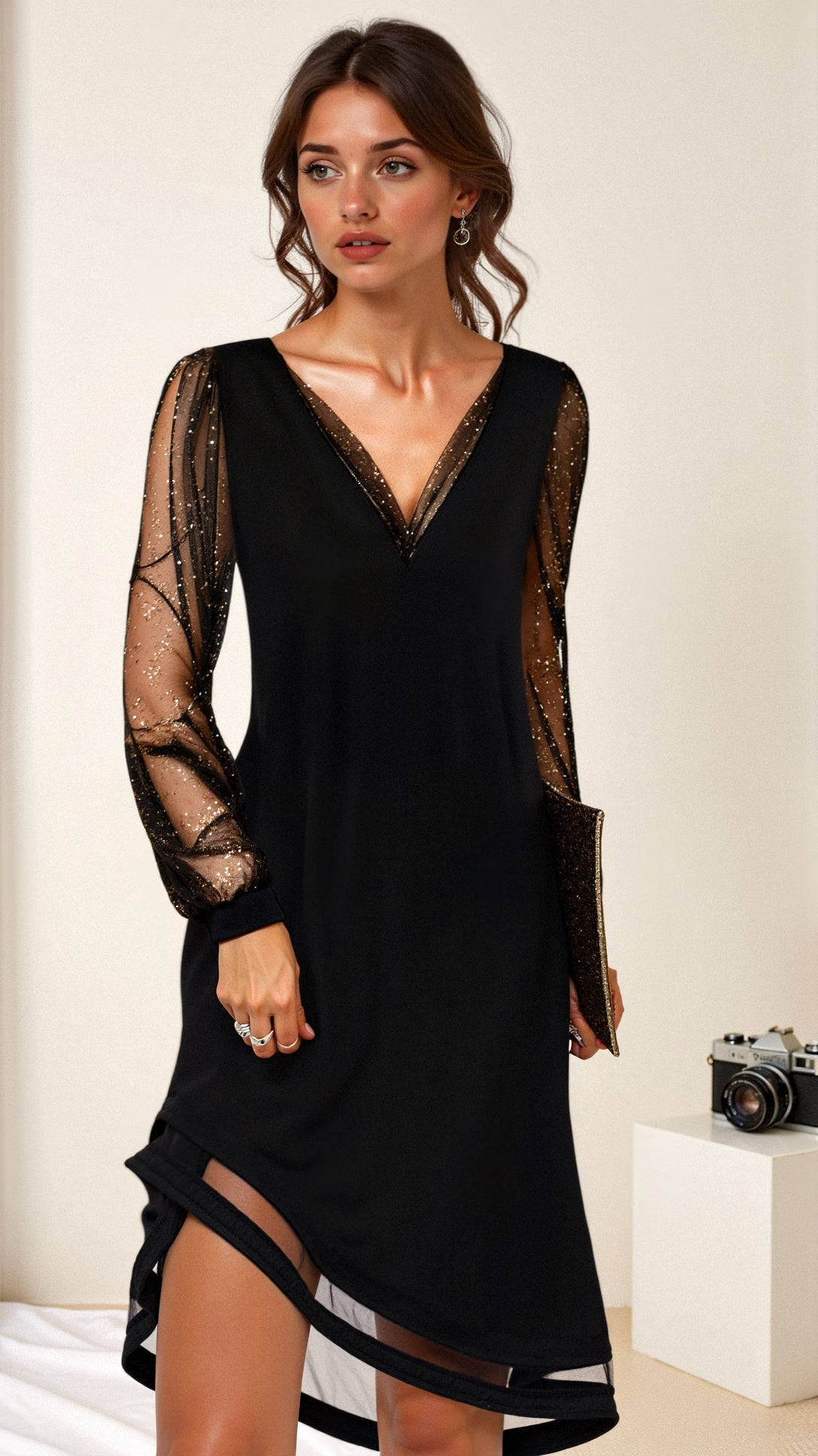 Lindqvist Women's Evening Dress – Long Glamorous Dress with Sparkling Sequined Fabric & Refined Cut