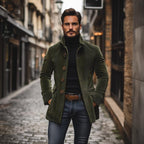 Valdemar Men's Corduroy Coat – Fitted Silhouette with Mandarin Collar & Sophisticated Side Slip Pockets