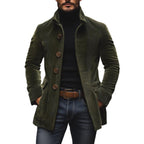 Valdemar Men's Corduroy Coat – Fitted Silhouette with Mandarin Collar & Sophisticated Side Slip Pockets