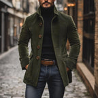 Valdemar Men's Corduroy Coat – Fitted Silhouette with Mandarin Collar & Sophisticated Side Slip Pockets