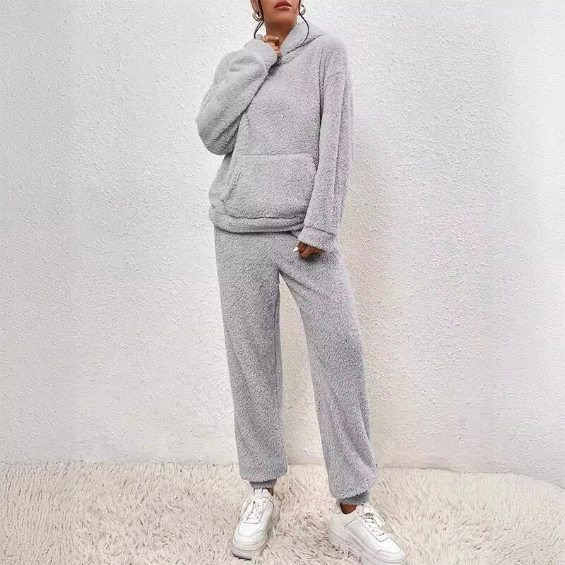 Torvald Women's Set – Gentle Fleece Pajamas with Hood & Relaxed Pants for Winter
