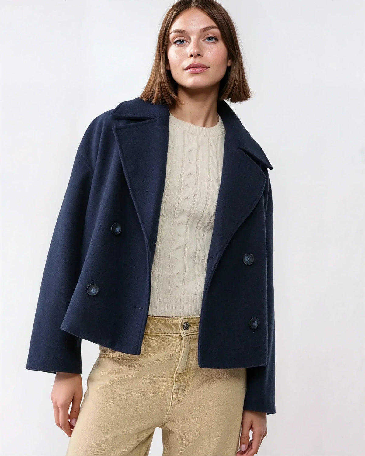 Una Women's Jacket – Short Wrap-Style Wool Coat, Refined & Cozy for Winter