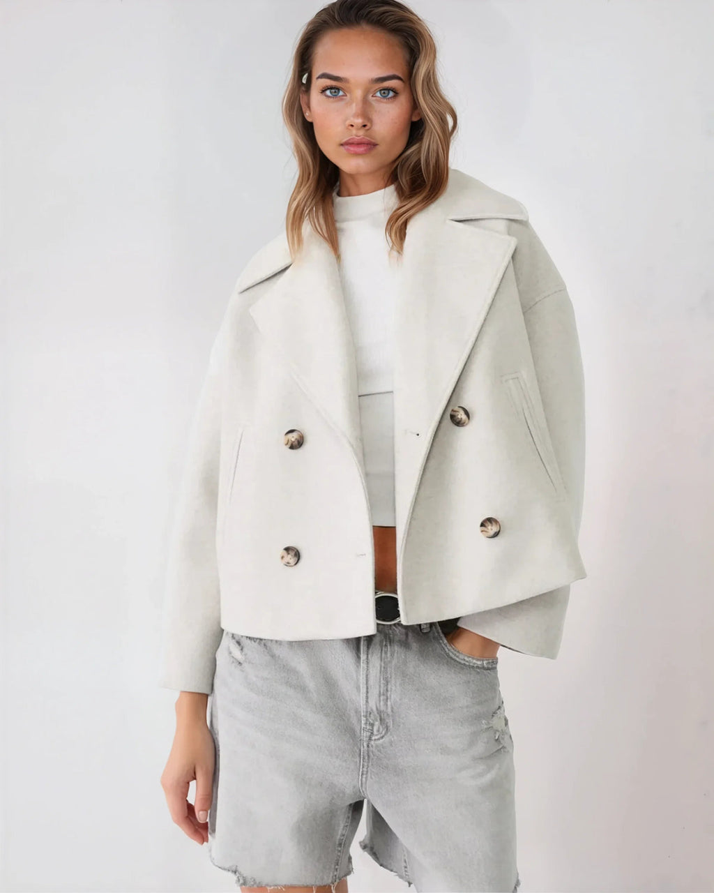 Una Women's Jacket – Short Wrap-Style Wool Coat, Refined & Cozy for Winter