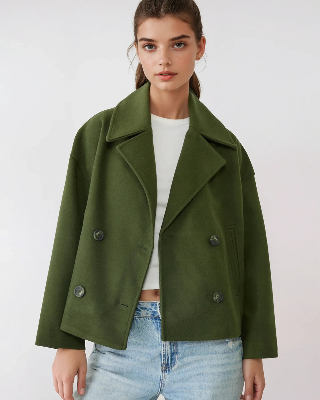 Una Women's Jacket – Short Wrap-Style Wool Coat, Refined & Cozy for Winter