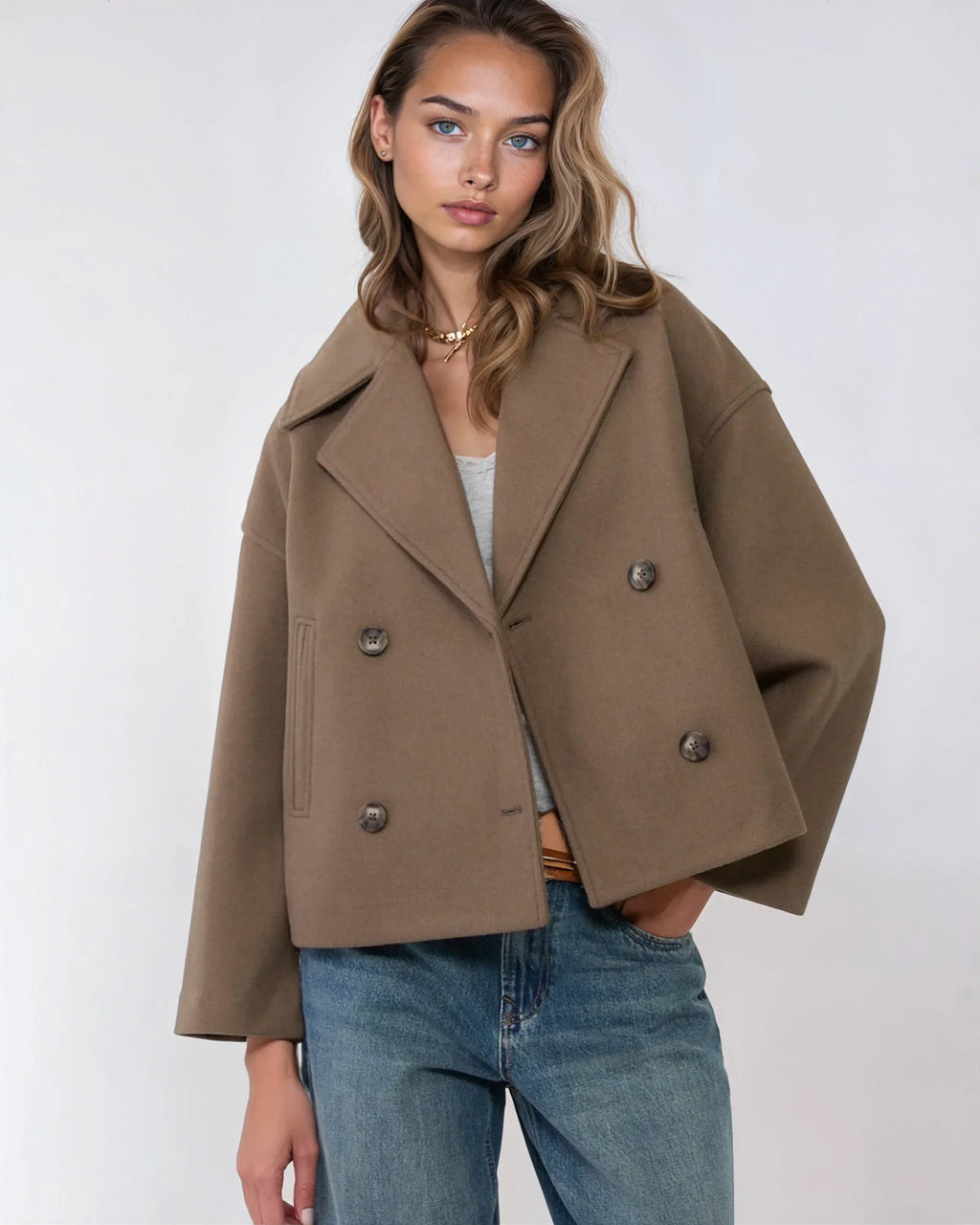Una Women's Jacket – Short Wrap-Style Wool Coat, Refined & Cozy for Winter