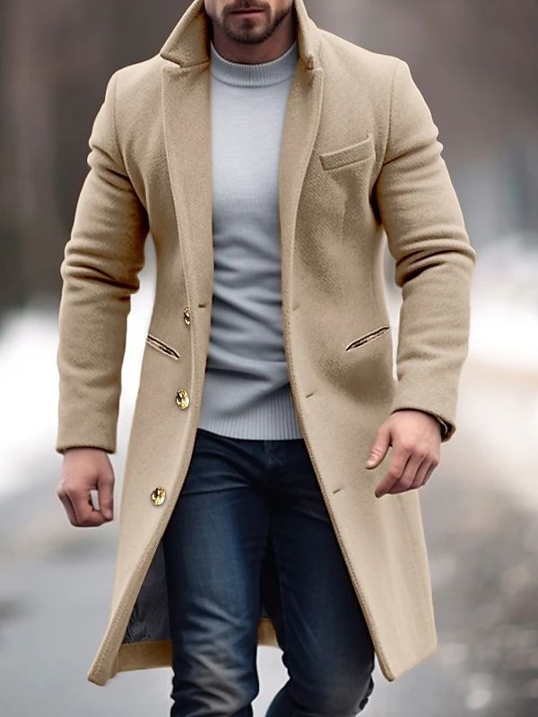 Ferelith Men's Winter Coat – Long-Line Silhouette, Handy Handy Pockets, Button-Up Front & Tailored Fit