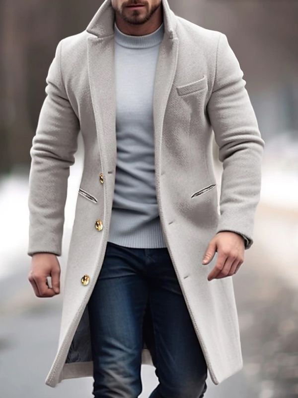Ferelith Men's Winter Coat – Long-Line Silhouette, Handy Handy Pockets, Button-Up Front & Tailored Fit