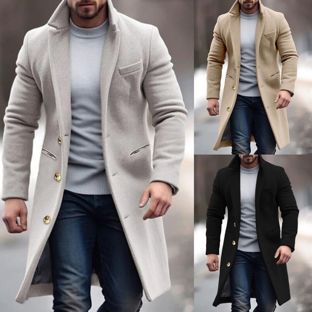 Ferelith Men's Winter Coat – Long-Line Silhouette, Handy Handy Pockets, Button-Up Front & Tailored Fit