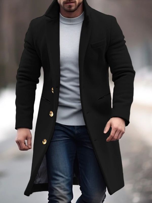 Ferelith Men's Winter Coat – Long-Line Silhouette, Handy Handy Pockets, Button-Up Front & Tailored Fit
