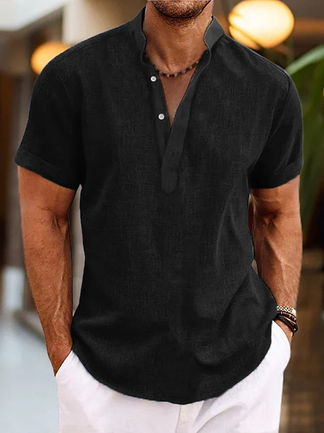 Gwendolyn Men's Linen Shirt – Breathable Summer Shirt with Henley Collar & Short-Sleeve Design