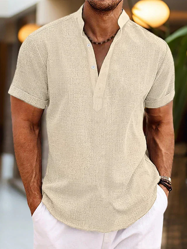 Gwendolyn Men's Linen Shirt – Breathable Summer Shirt with Henley Collar & Short-Sleeve Design