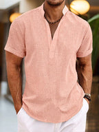 Gwendolyn Men's Linen Shirt – Breathable Summer Shirt with Henley Collar & Short-Sleeve Design